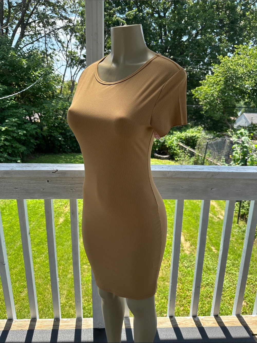 Fitted Short Sleeve Mini Dress in Camel